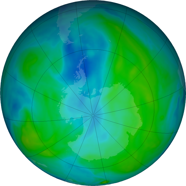Antarctic ozone map for 09 February 2020